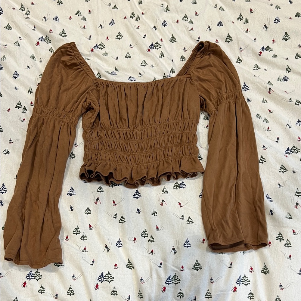 Elegant Brown Smocked Crop Top